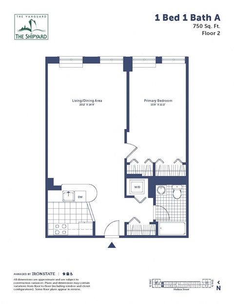 a floor plan of a 1 bed 1 bath apartment